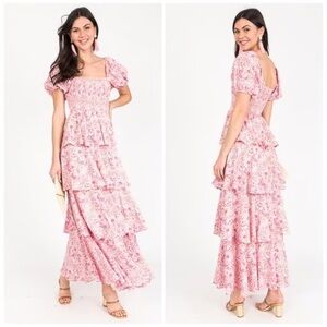 entro Pink Floral Tiered Maxi Dress